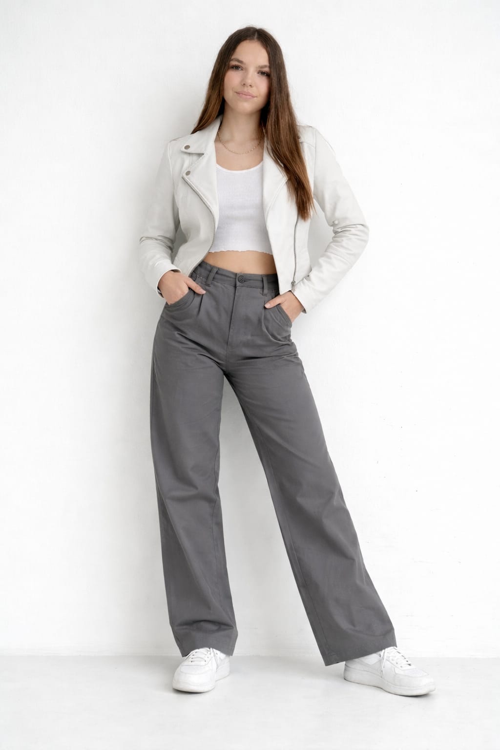 CASACA BLANCA ESTILO BIKER DE MUJER - 1