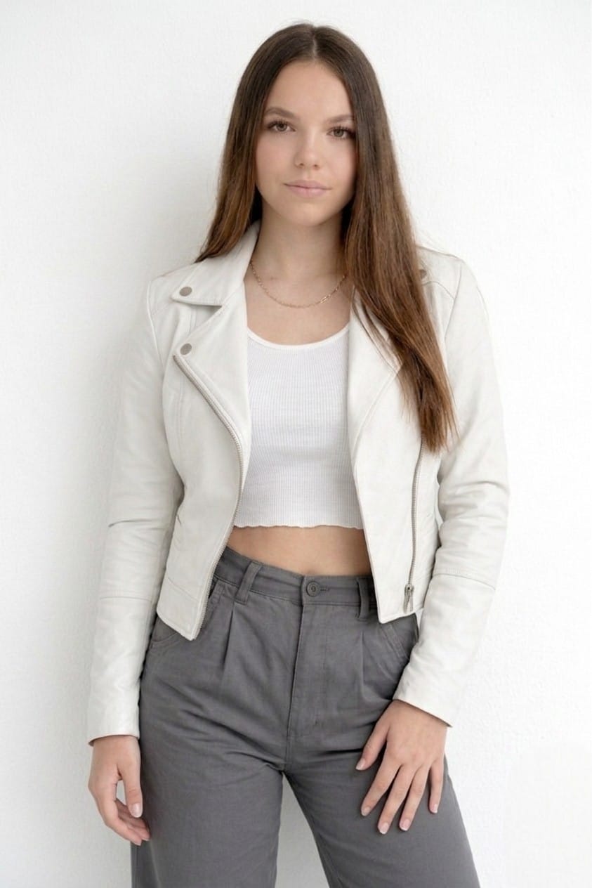 CASACA BLANCA ESTILO BIKER DE MUJER - 2
