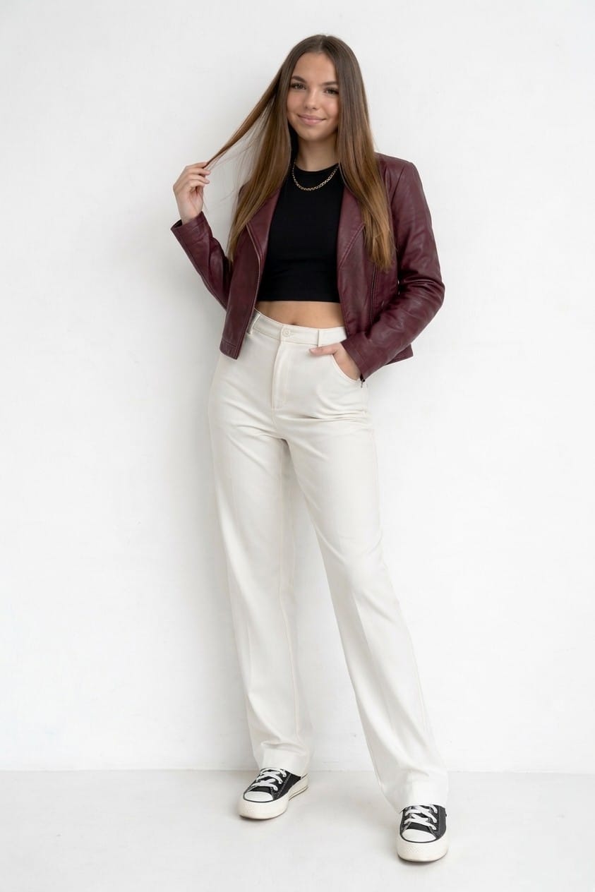 CASACA EN TENDENCIA VINO BIKER DE MUJER - 1