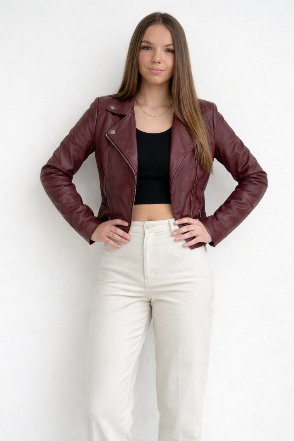 CASACA EN TENDENCIA VINO BIKER DE MUJER - 3