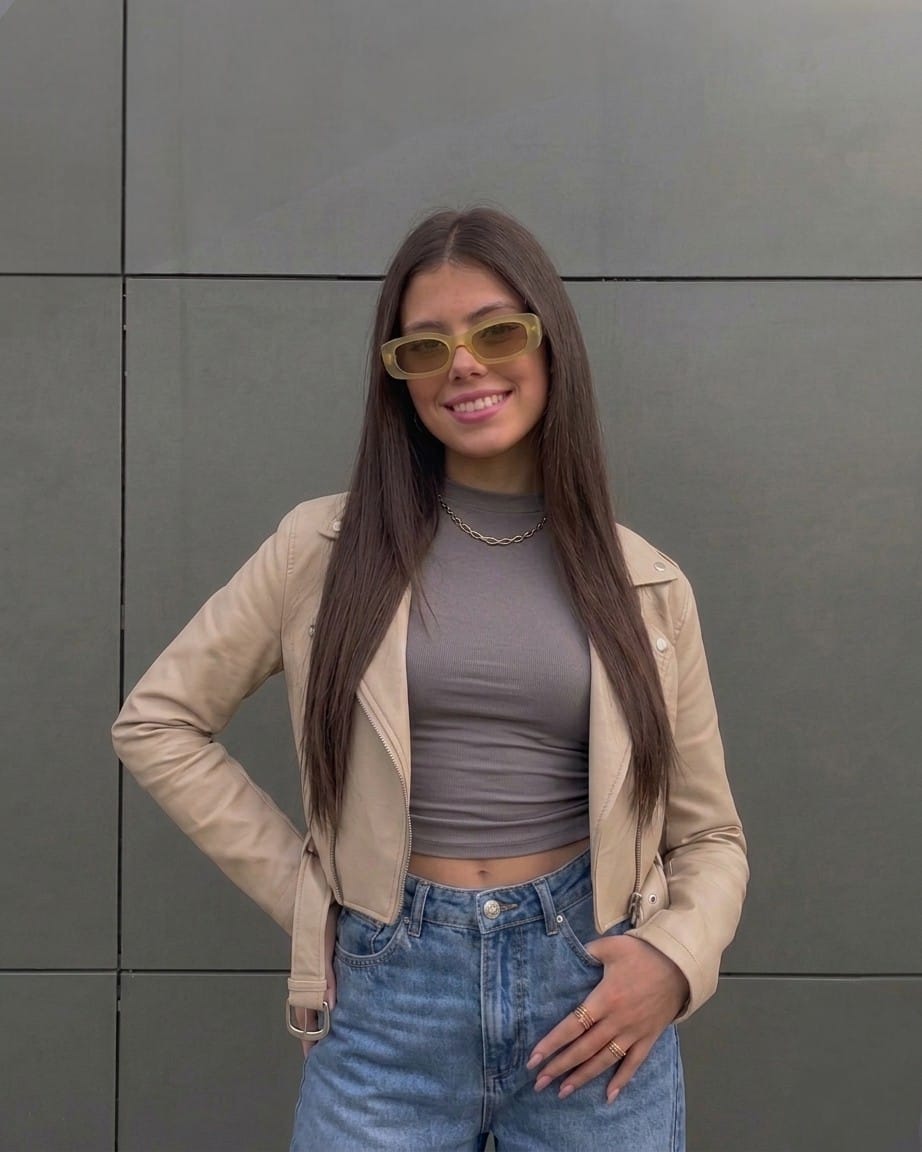 CASACA CROP BEIGE DE CUERINA DE MUJER - 1