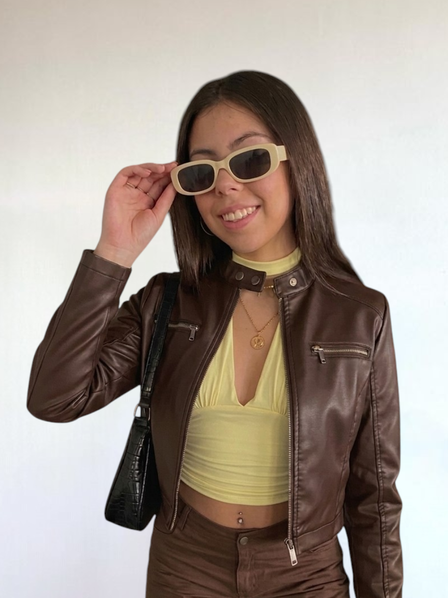 CASACA CUELLO CHINO CUERINA MARRON DE MUJER - 1