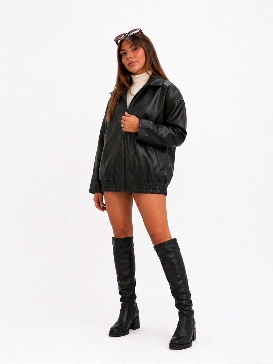 CASACA JACKET BOMBER OVERSIZE NEGRA DE MUJER - 4