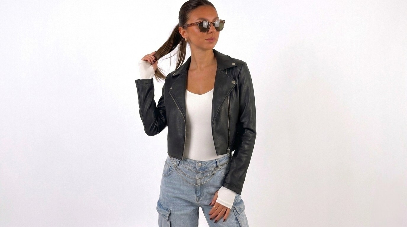 CASACA MODA VIRAL DE MUJER BIKER NEGRA - 2