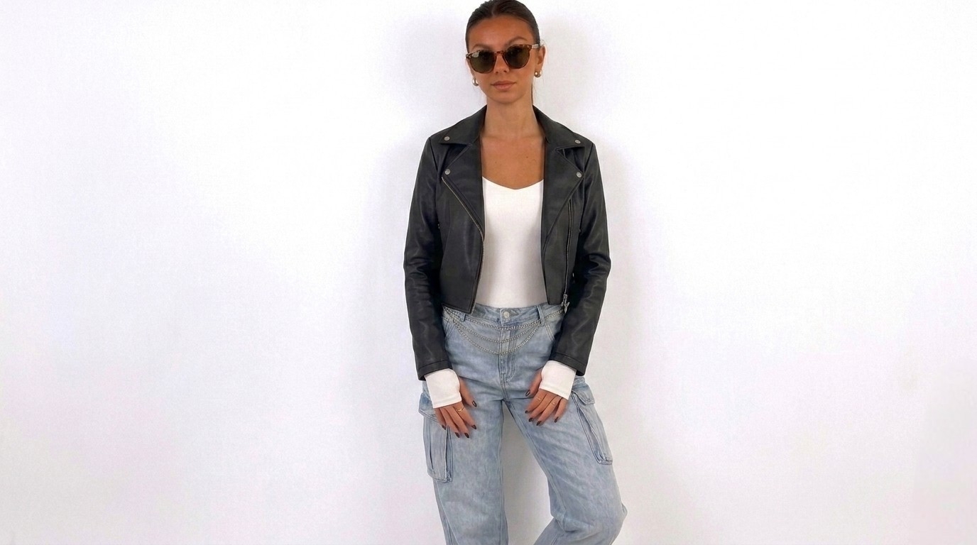 CASACA MODA VIRAL DE MUJER BIKER NEGRA - 4