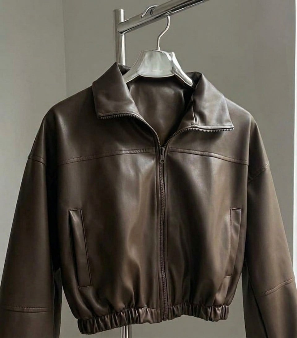 CASACA MARRON CROPPED BOMBER DE MUJER - 1