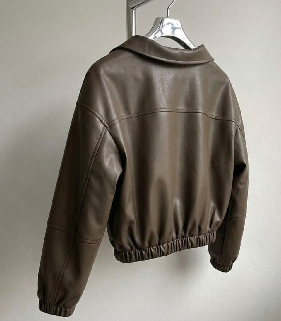 CASACA MARRON CROPPED BOMBER DE MUJER - 2