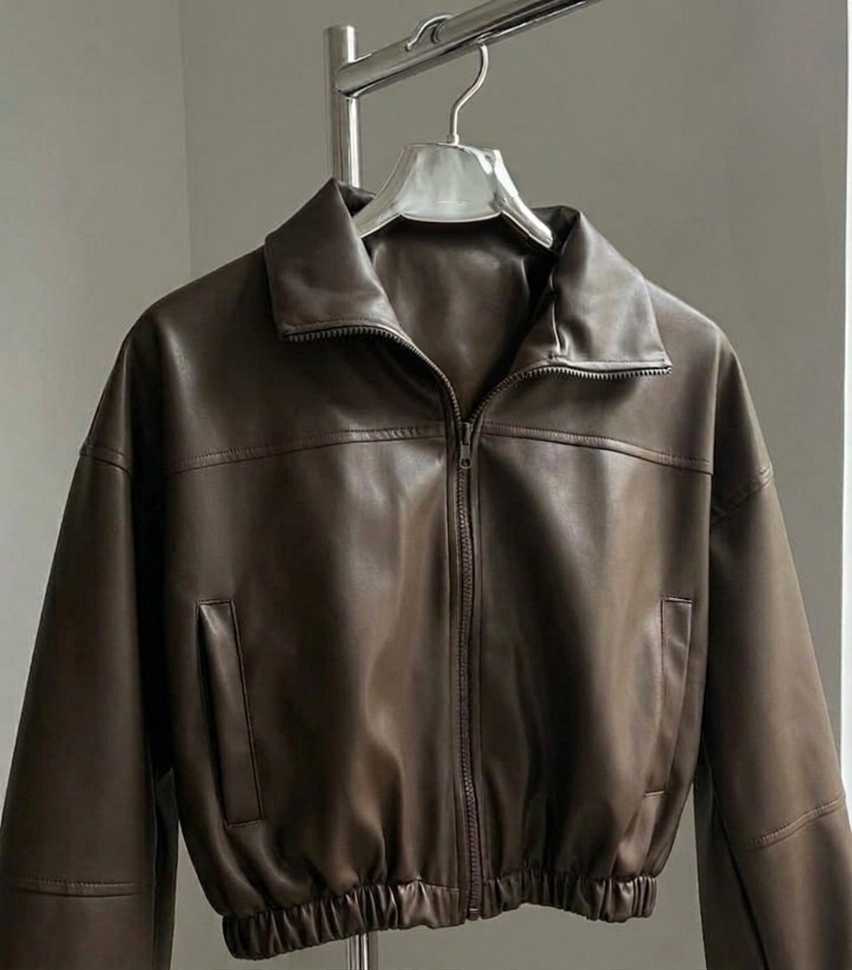 CASACA MARRON CROPPED BOMBER DE MUJER - 3