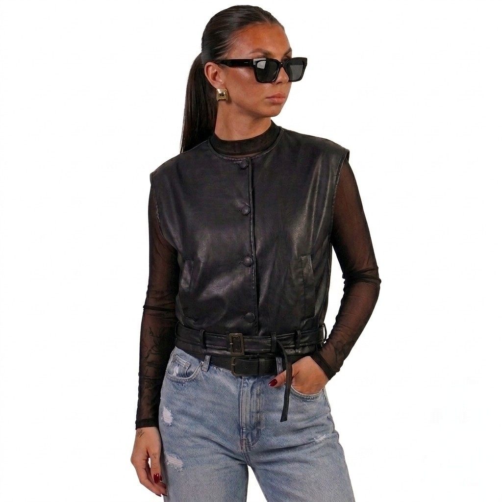 CHALECO TENDENCIA OTOÑO INVIERNO NEGRO CUERINA DE MUJER - 2