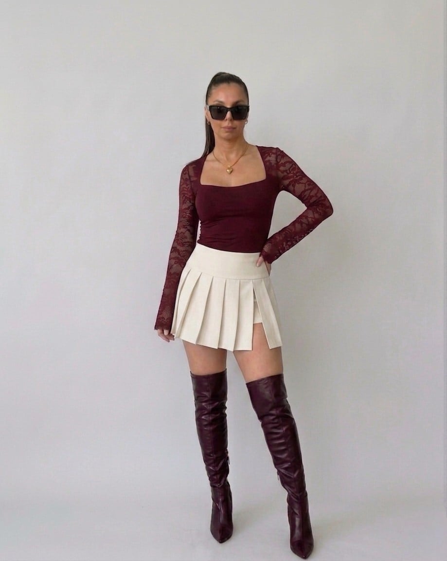 FALDA PERLA PLISADA CON SHORT INTERNO DE MUJER - 1