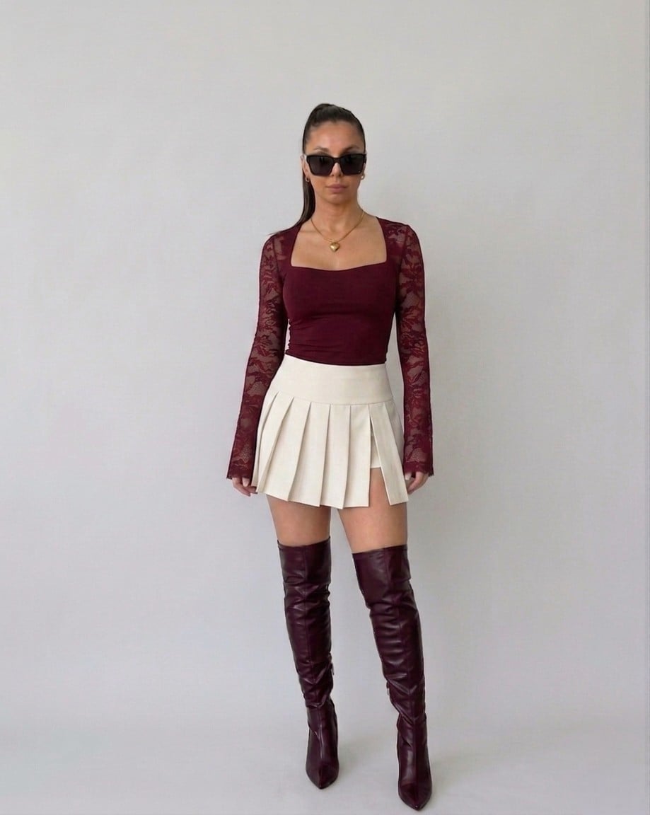 FALDA PERLA PLISADA CON SHORT INTERNO DE MUJER - 2