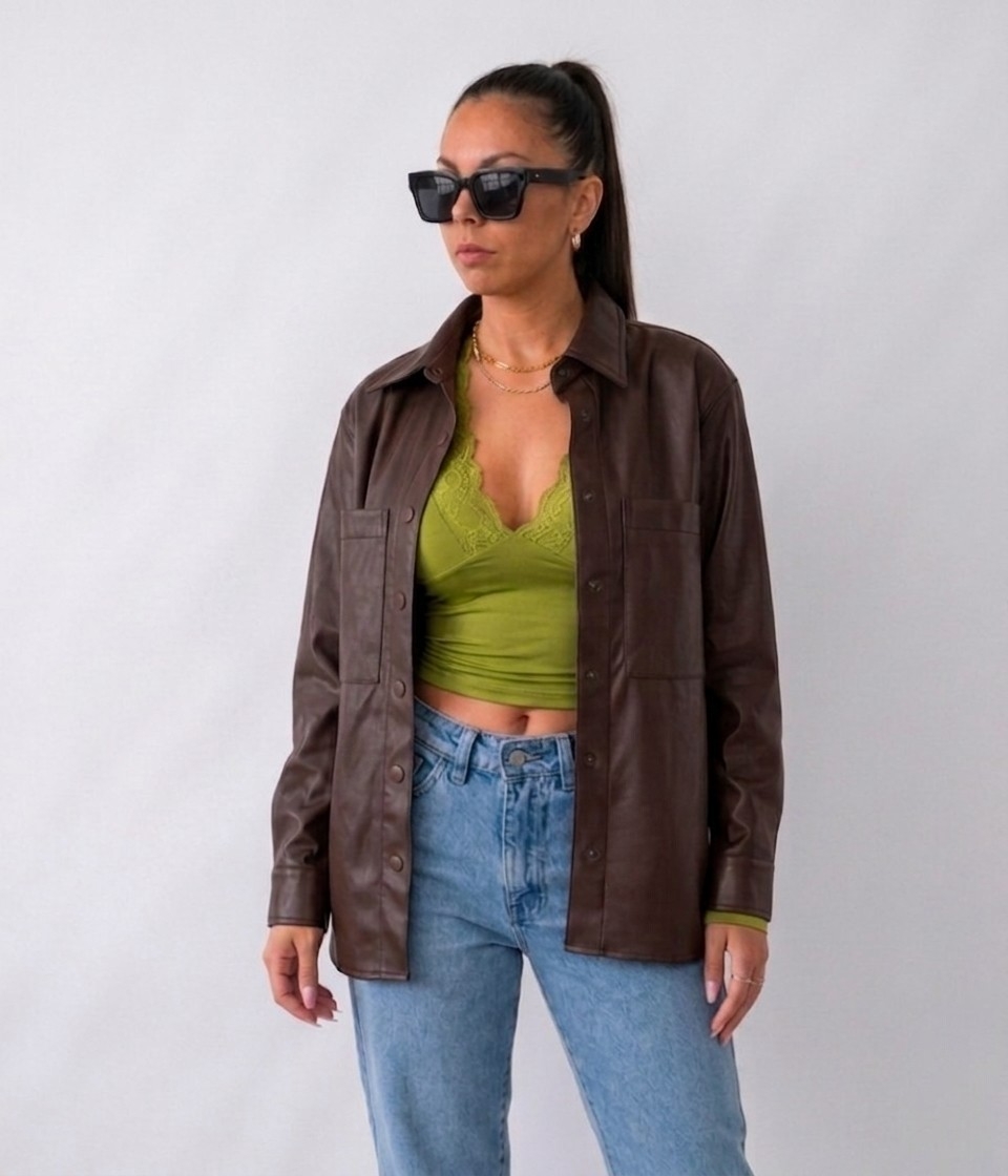 CAMISA JACKET MARRON EN TENDENCIA OVERSIZE DE MUJER - 3