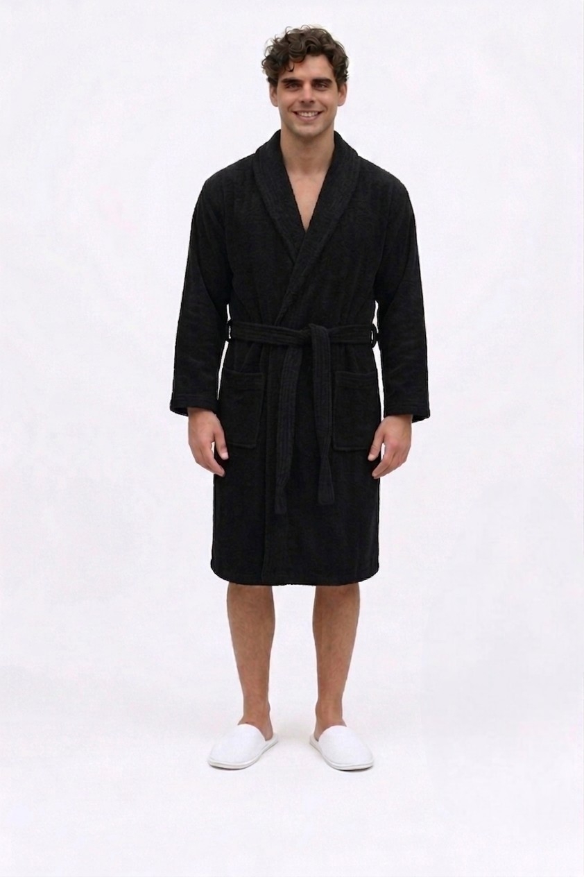 BATA DE HOMBRE COLOR NEGRO SALIDA DE BAÑO - 1