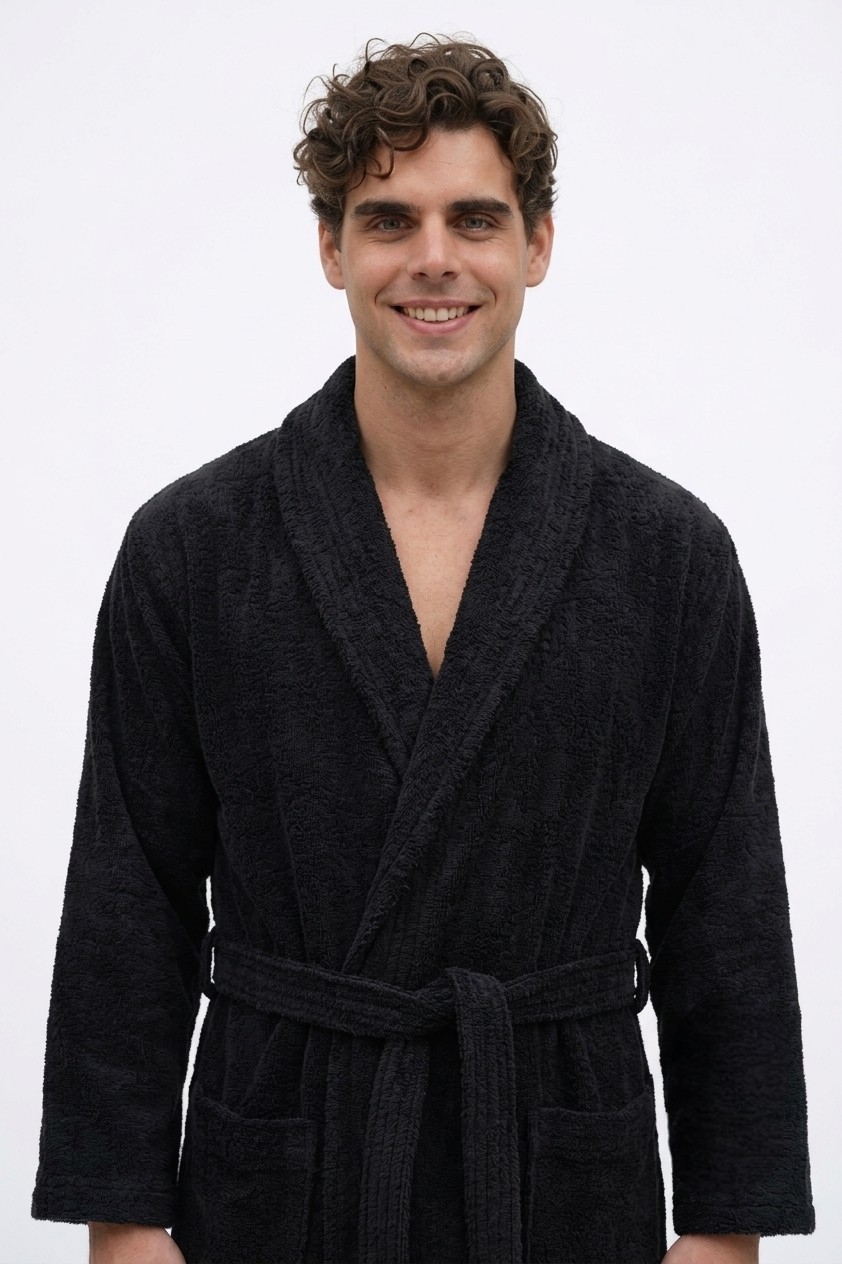 BATA DE HOMBRE COLOR NEGRO SALIDA DE BAÑO - 2