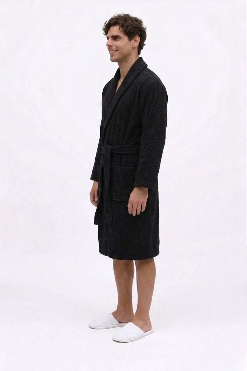 BATA DE HOMBRE COLOR NEGRO SALIDA DE BAÑO - 3