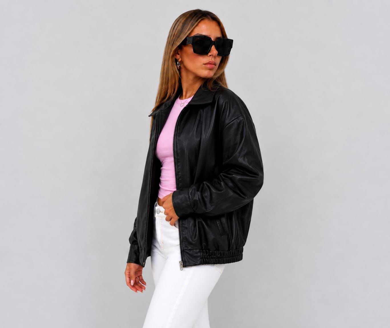 CASACA BOMBER OVERSIZE LOOK CASUAL NEGRA PARA MUJER - 3