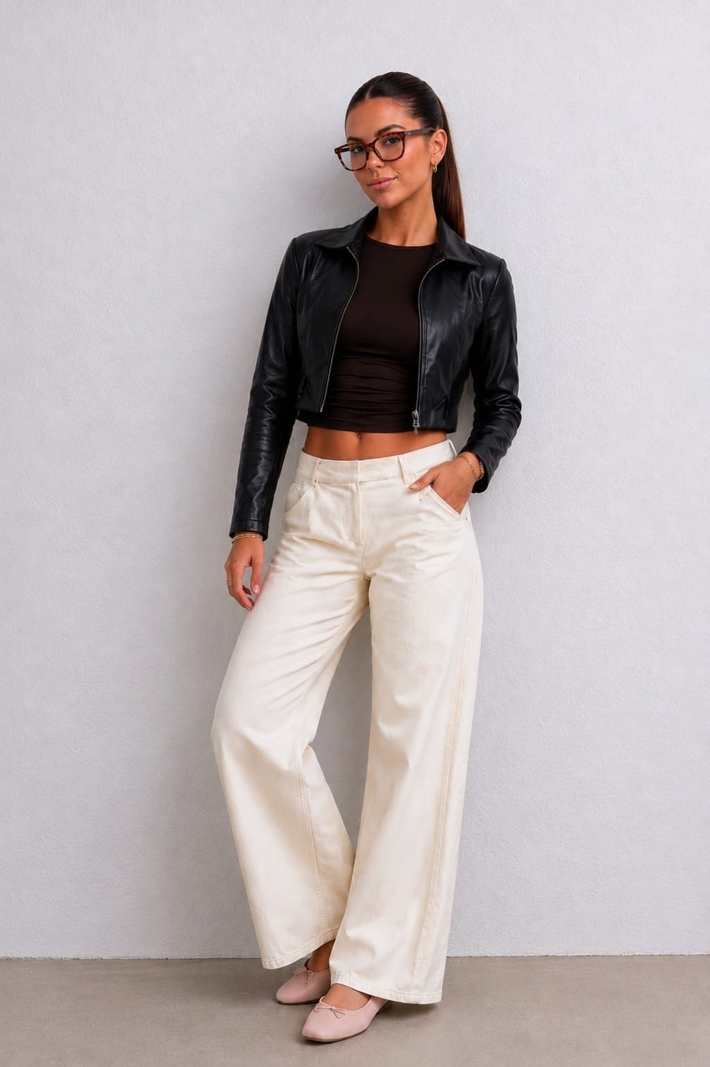 CASACA CUERINA CROP CUELLO CAMISERO PARA MUJER - 3