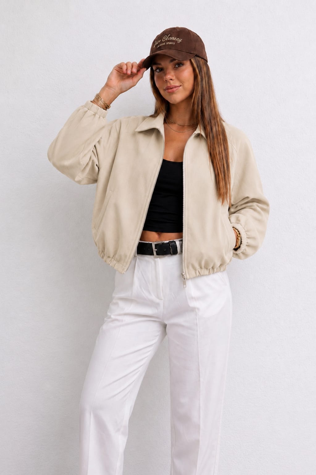 CASACA BOMBER OVERSIZE SUET PARA MUJER - 1
