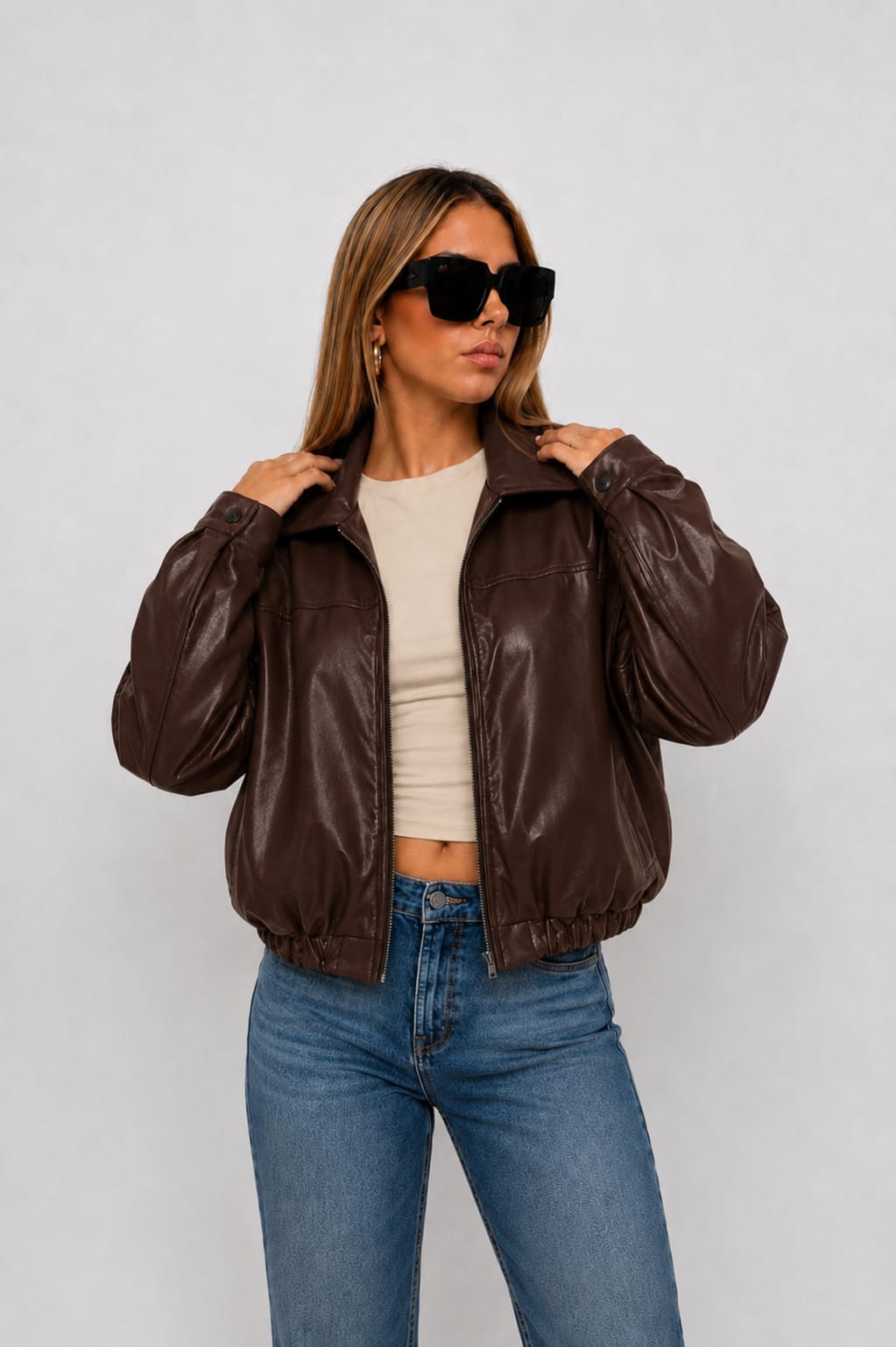 CASACA MODERNA OVERSIZE CUERINA DE MUJER - 1
