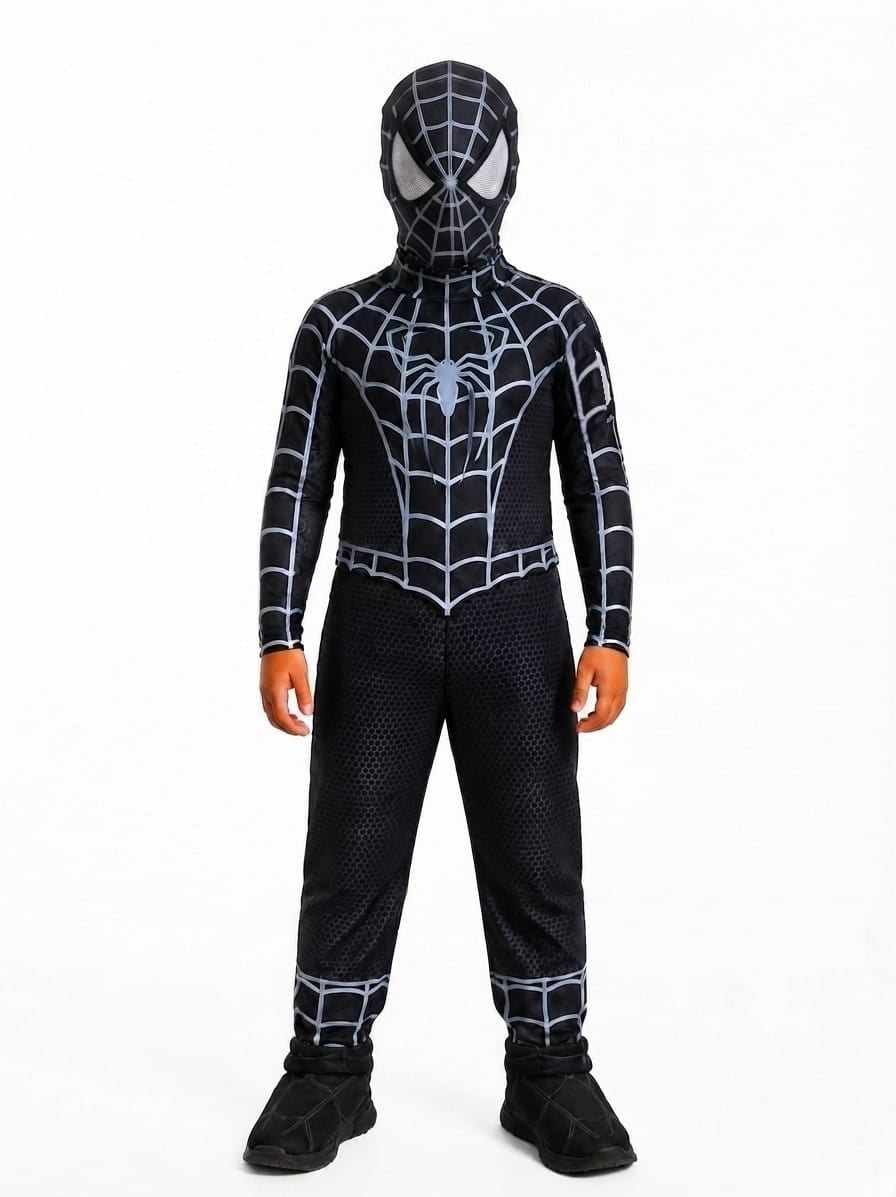 HOMBRE ARAÑA NEGRO CON BLANCO DISFRAZ PARA NIÑOS - 1