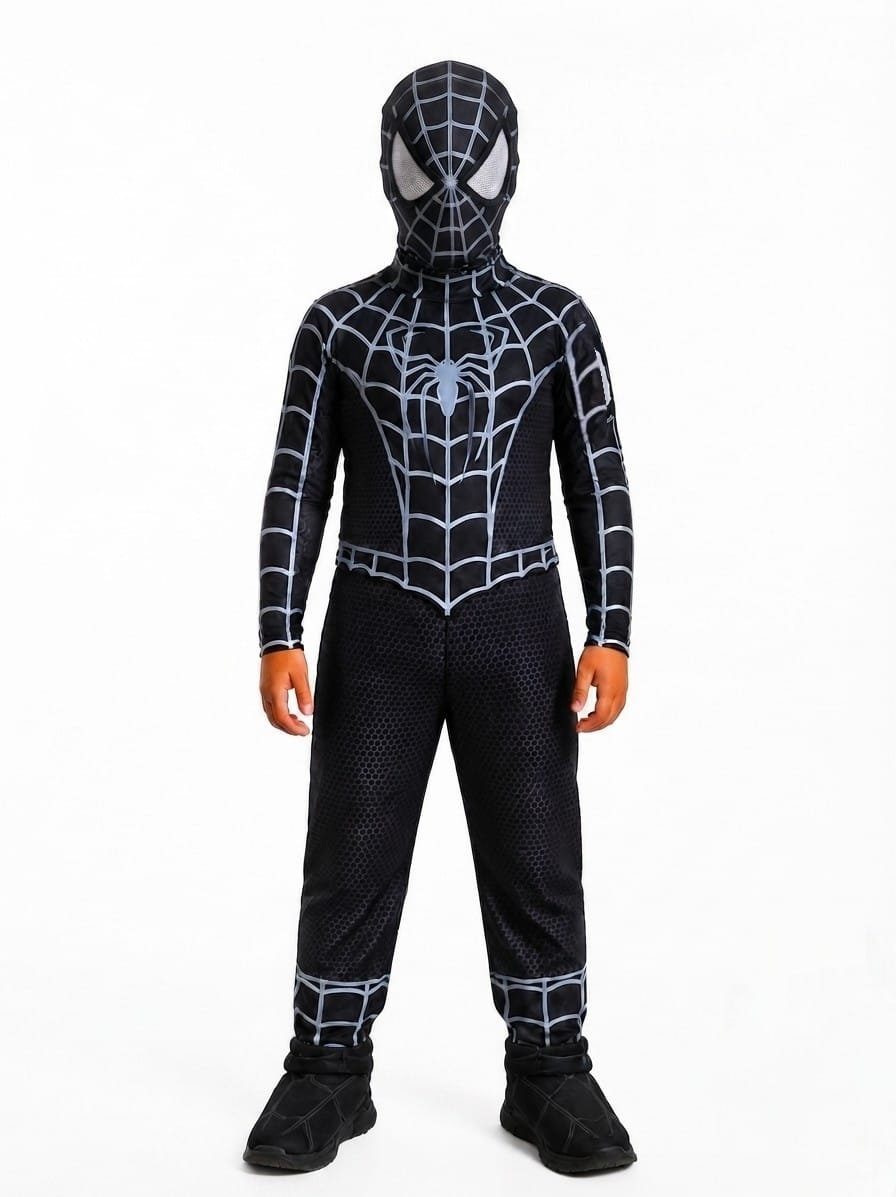 HOMBRE ARAÑA NEGRO CON BLANCO DISFRAZ PARA NIÑOS - 1