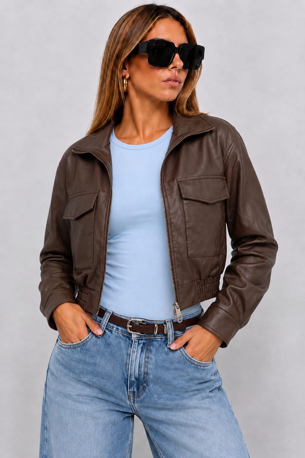 CASACA CASUAL OVERSIZE DE CUERINA PARA MUJER - 1