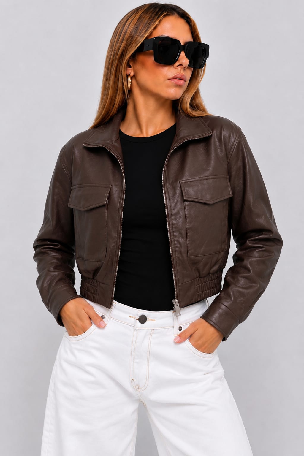 CASACA URBANA OVERSIZE CARGO DE CUERINA PARA MUJER - 1