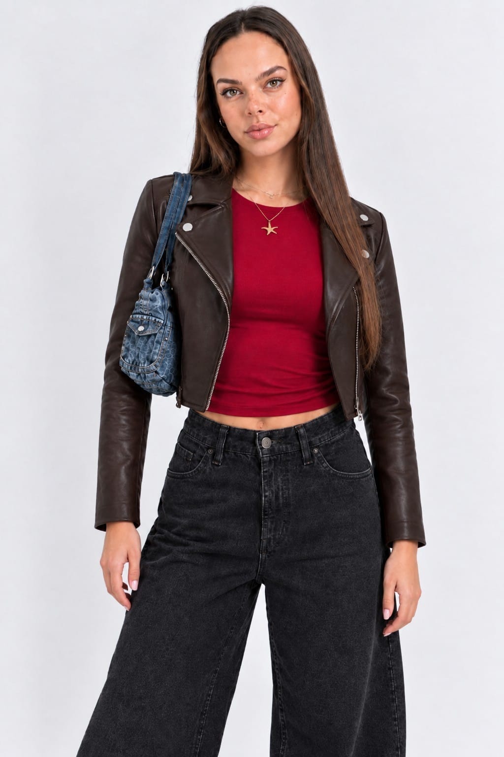 CASACA CUERINA ESTILO CASUAL MARRON DE MUJER - 1