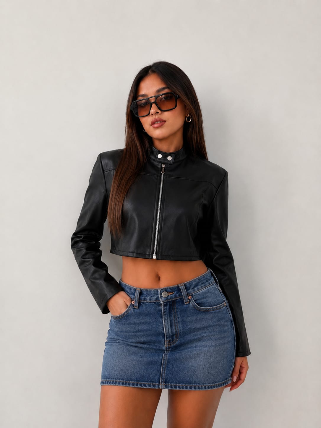 CASACA CUELLO CHINO CUERINA ESTILO URBANO DE MUJER - 1