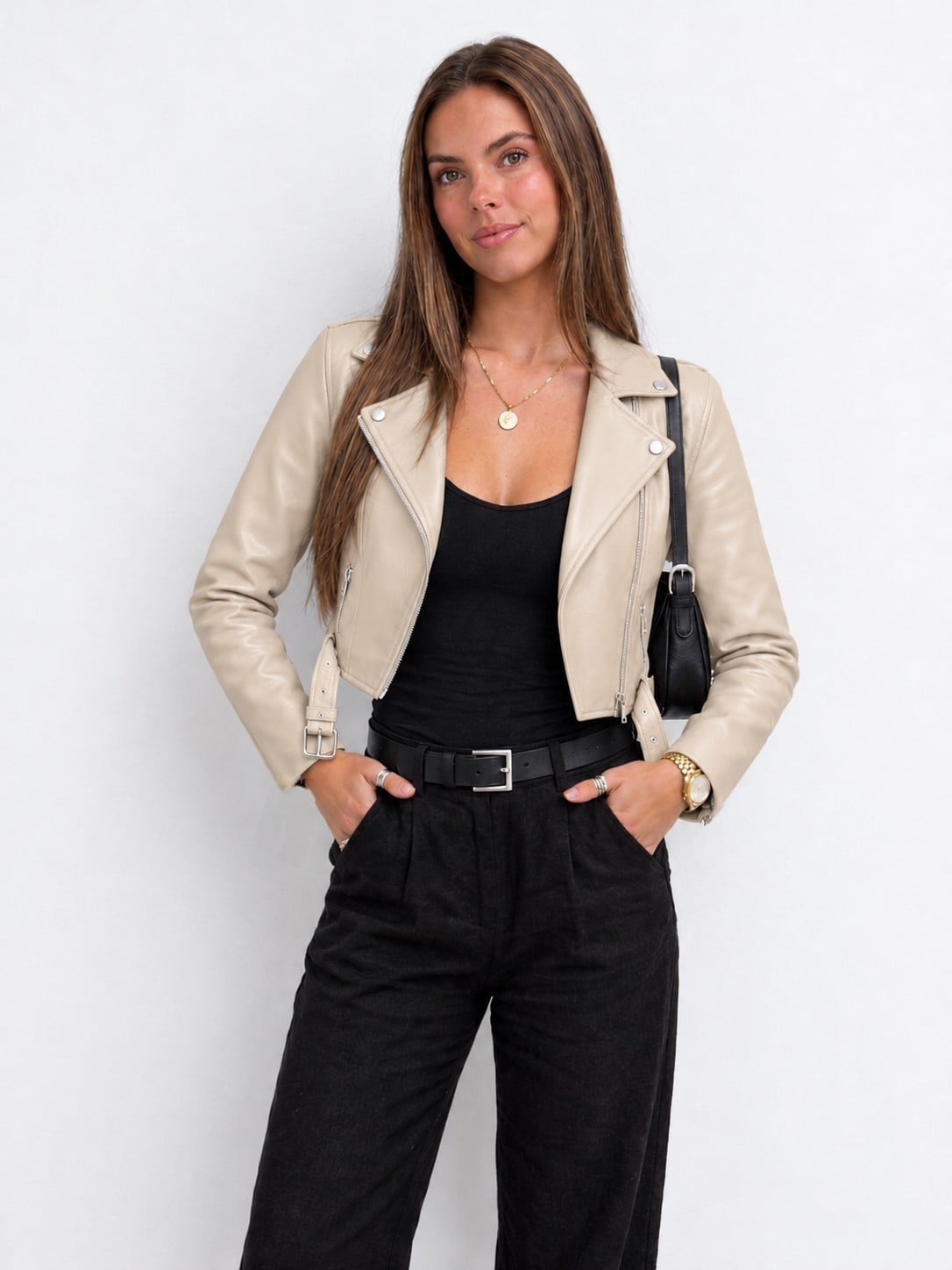 CASACA CROP CUERINA DE MUJER MODA - 1