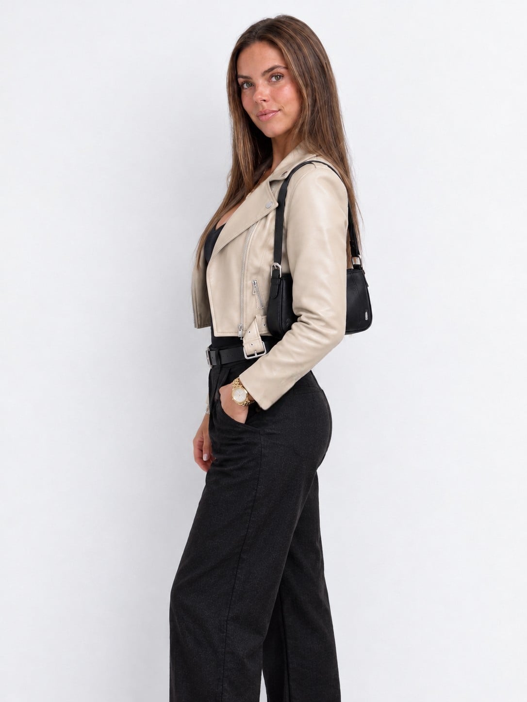 CASACA CROP CUERINA DE MUJER MODA - 3