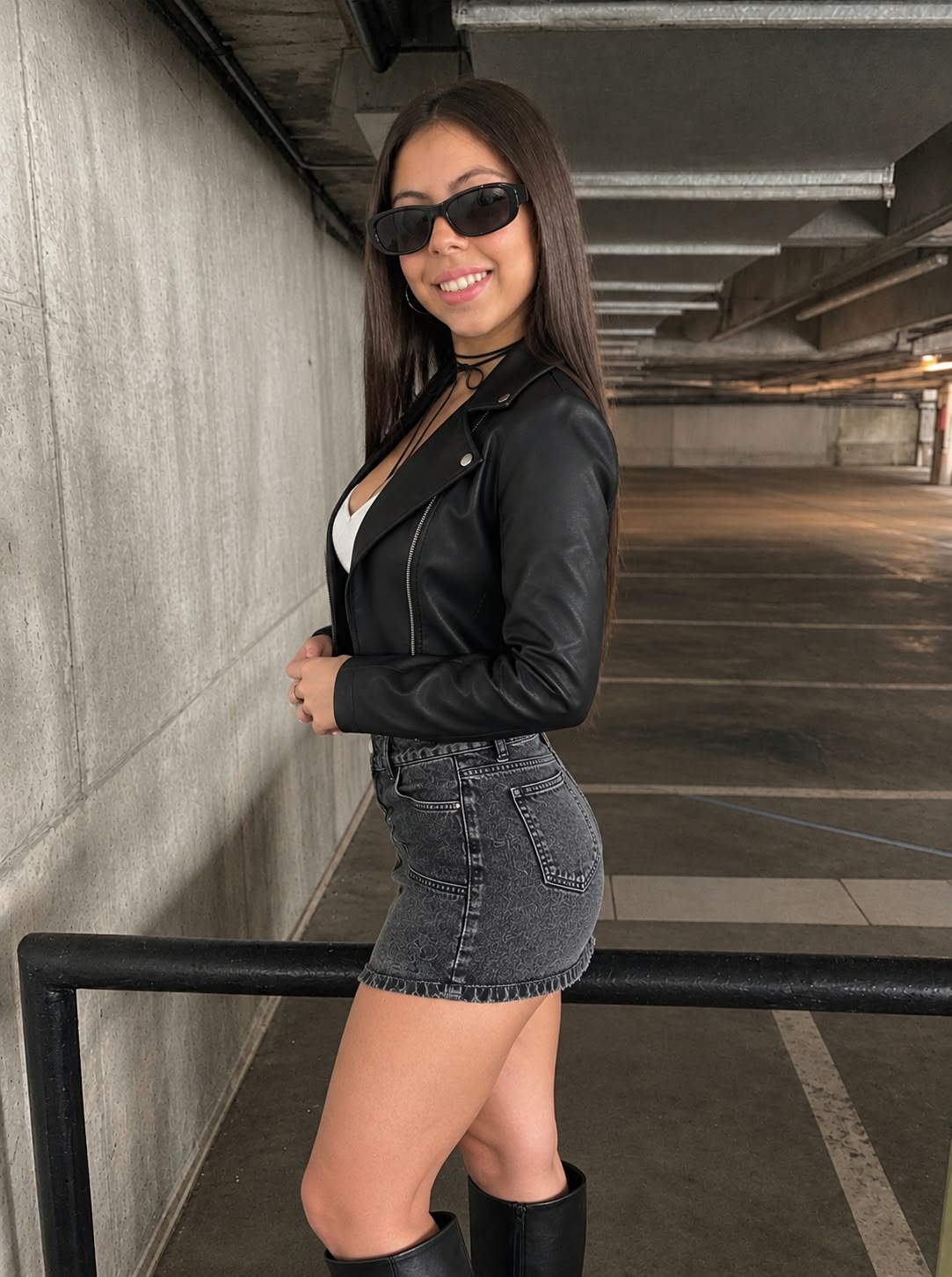 CASACA NEGRA ESTILO BIKER CUERINA DE MUJER - 3