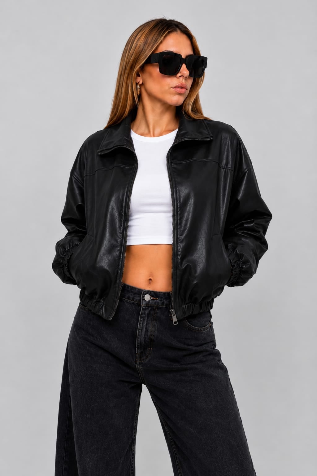 CASACA OVERSIZE BOMBER CROP ESTILO URBANO PARA MUJER - 1