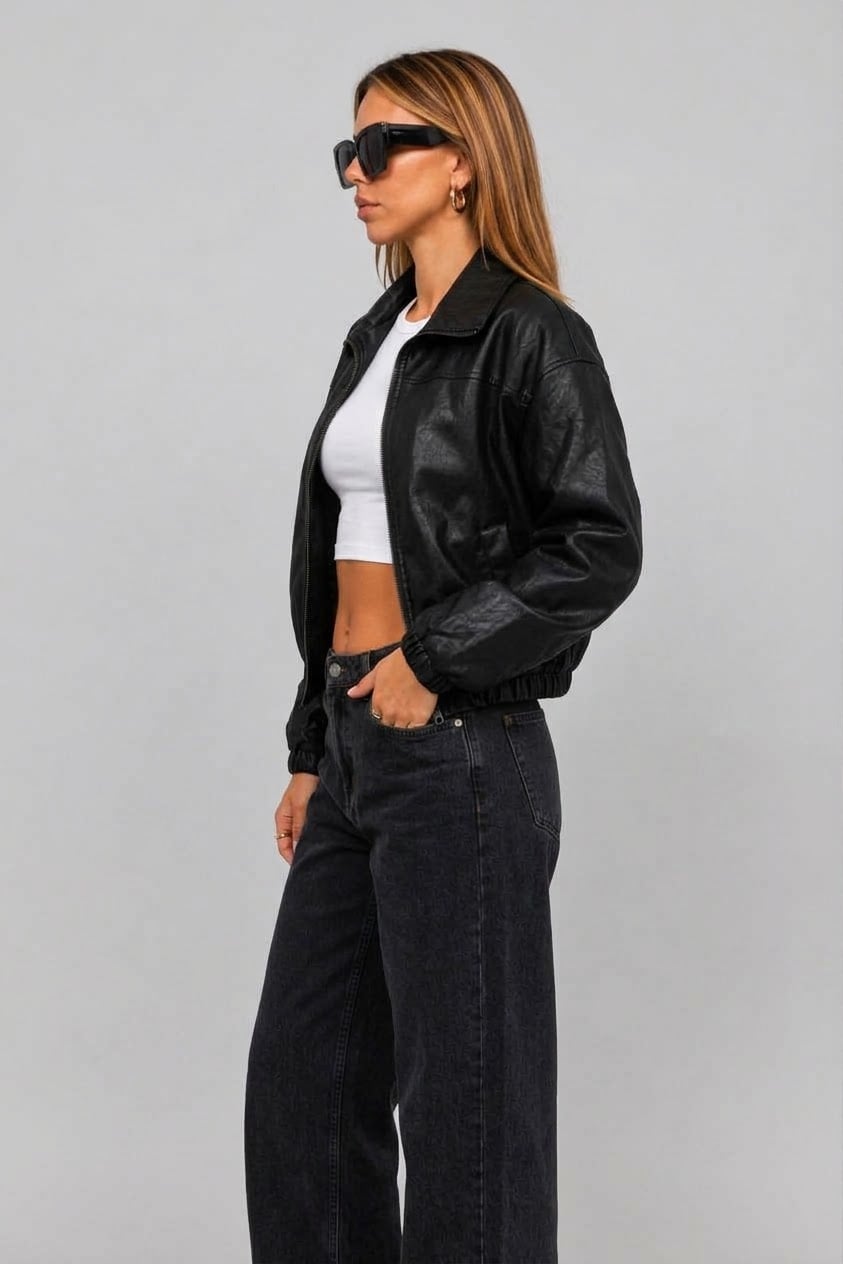 CASACA OVERSIZE BOMBER CROP ESTILO URBANO PARA MUJER - 2