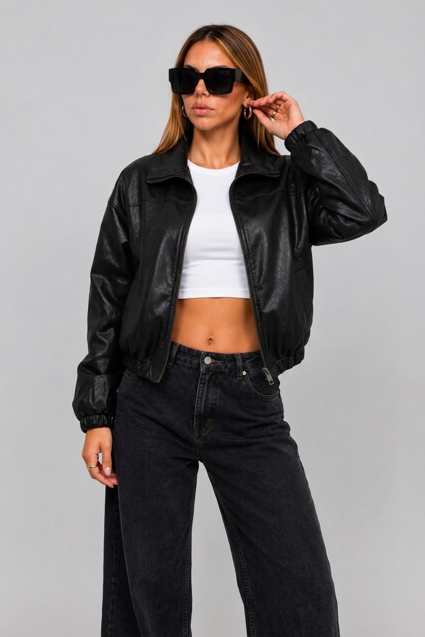 CASACA OVERSIZE BOMBER CROP ESTILO URBANO PARA MUJER - 3