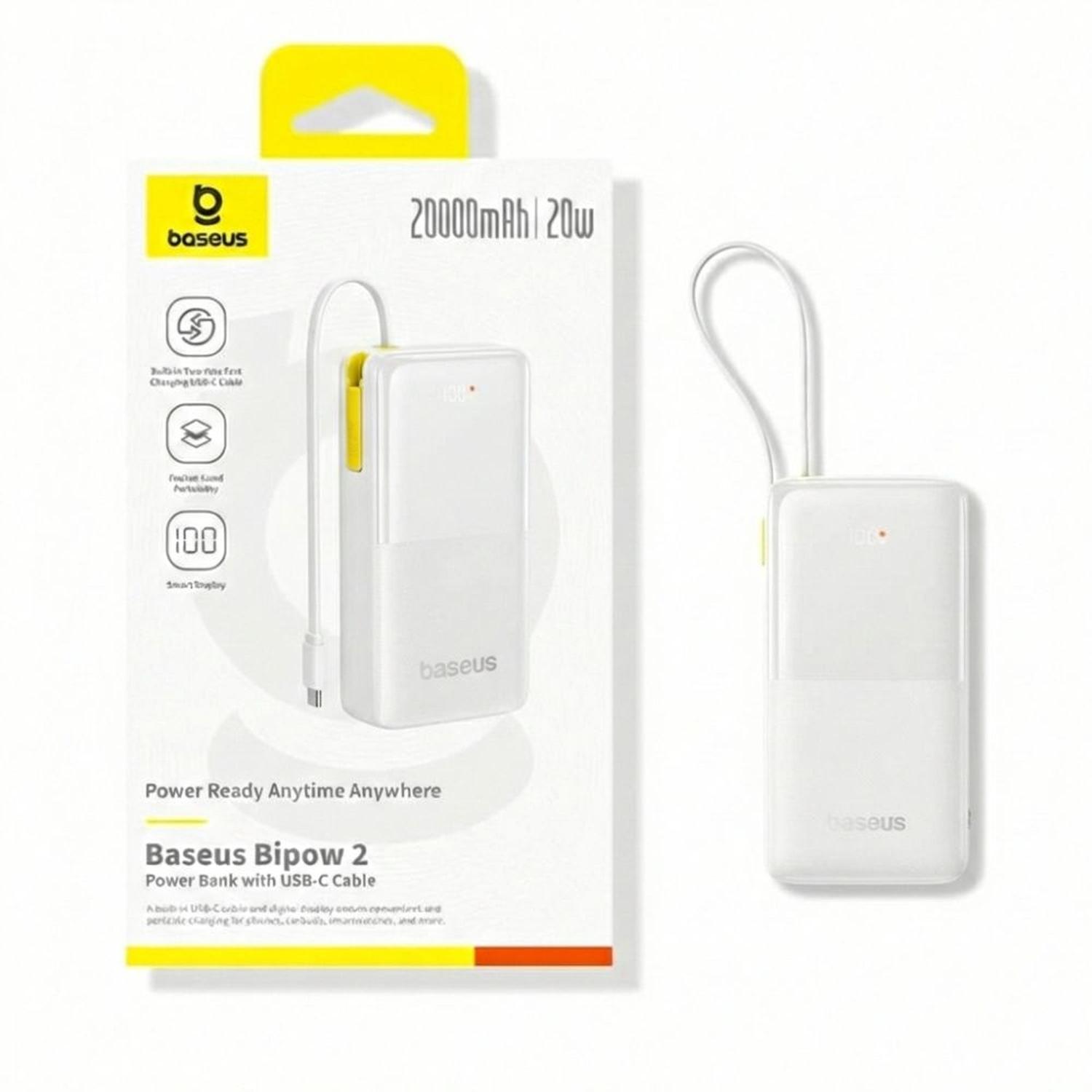 CARGADOR BASEUS POWERBANK BIPOW 2 20000 MAH 20W PANTALLA DIGITAL CABLE TIPO C - 2