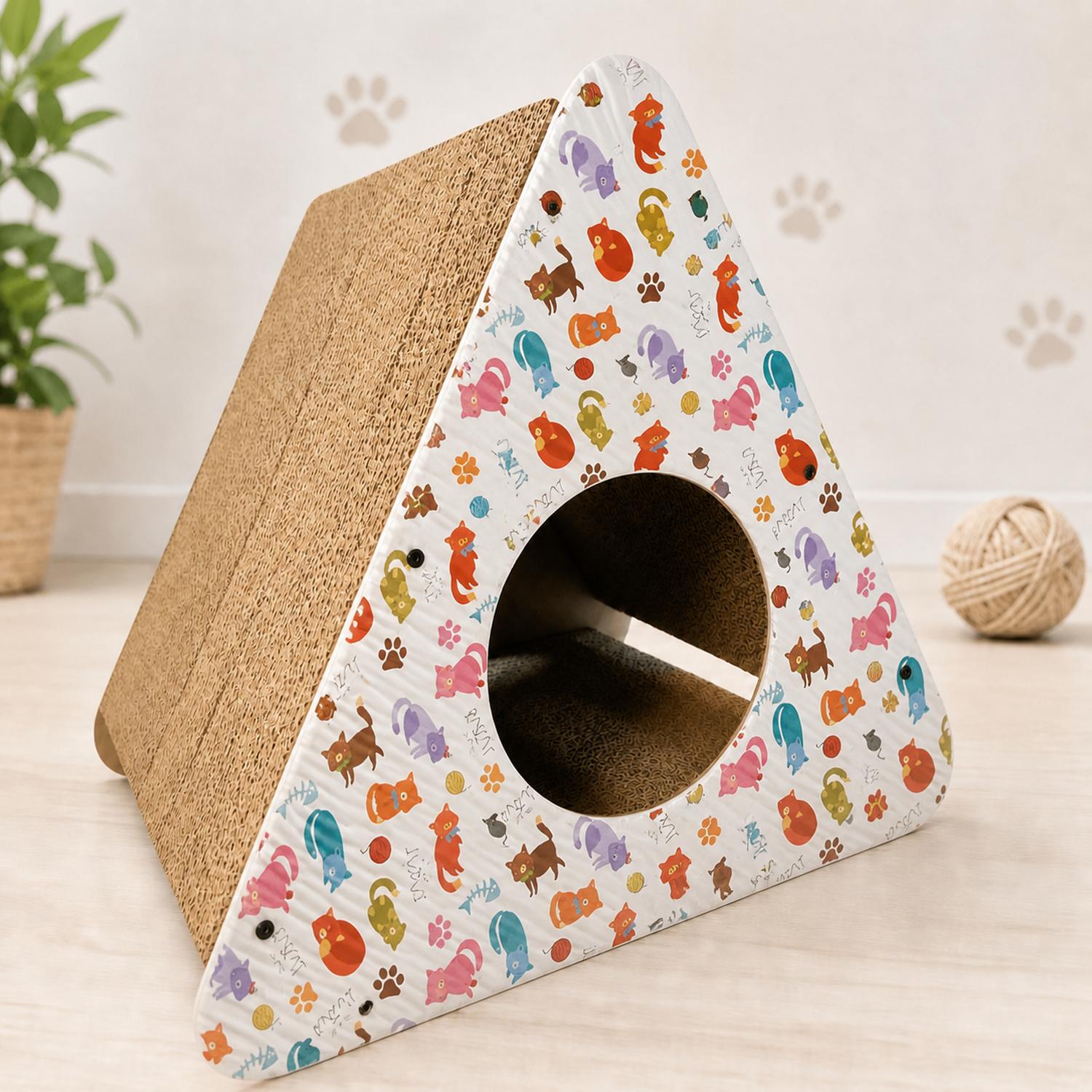 RASCADOR CASA TRIANGULO DE DIBUJITOS COLORIDOS PARA GATOS - 1