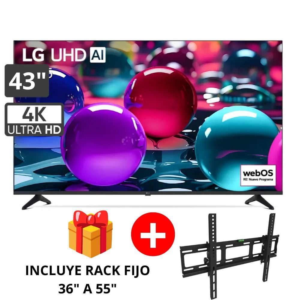TELEVISOR SMART UHD 43 PULGADAS LG AI 4K 43UA7300PSB 2025 + RACK FIJO - 1