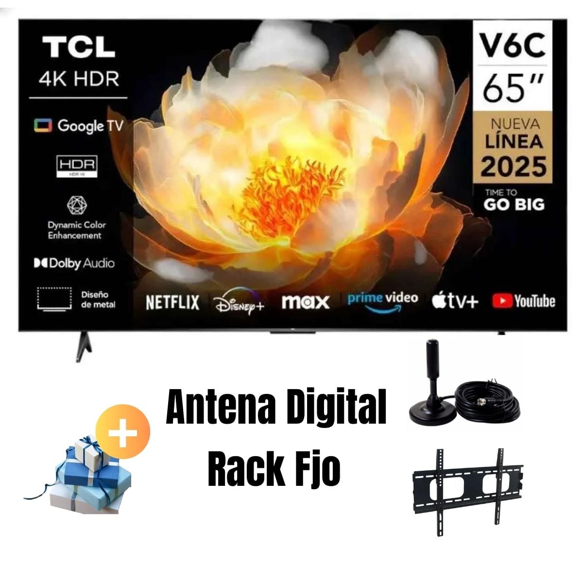 TELEVISOR 65'' UHD 4K TCL GOOGLETV 65V6C 2025 + ANT + RACK - 1