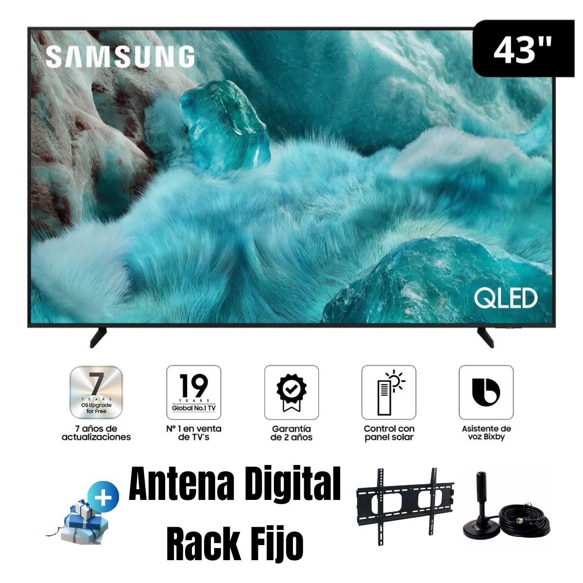 TELEVISOR 43'' SAMSUNG UHD 4K QLED VISION AI QN43Q7FAAGXPE 2025 + ANT + RACK FIJO - 1