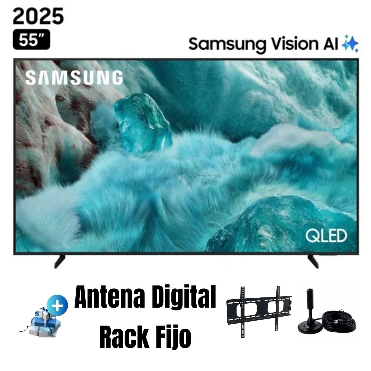 TELEVISOR 55'' SAMSUNG QLED UHD 4K VISION AI QN55Q7FAAGXPE 2025 + ANT + RACK FIJO - 1