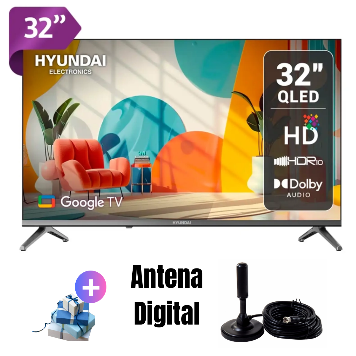 TELEVISOR 32'' HYUNDAI QLED GOOGLE TV HYLED3259QG 2025 + ANT - 1