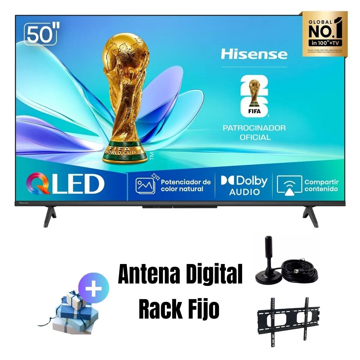 TELEVISOR 50'' QLED FHD HISENSE VIDAA 50Q4SV 2025 + ANT + RACK - 1