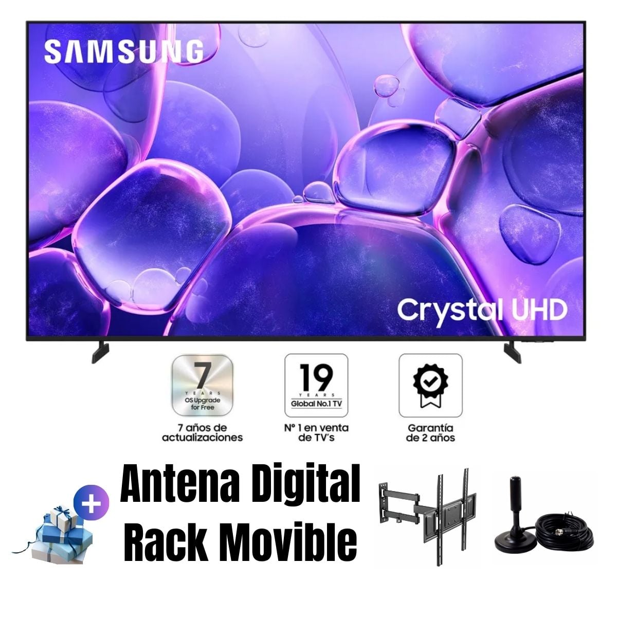 TELEVISOR SAMSUNG 65'' CRYSTAL UHD 4K UN65U8000FGXPE 2025 + ANT + RACK ...