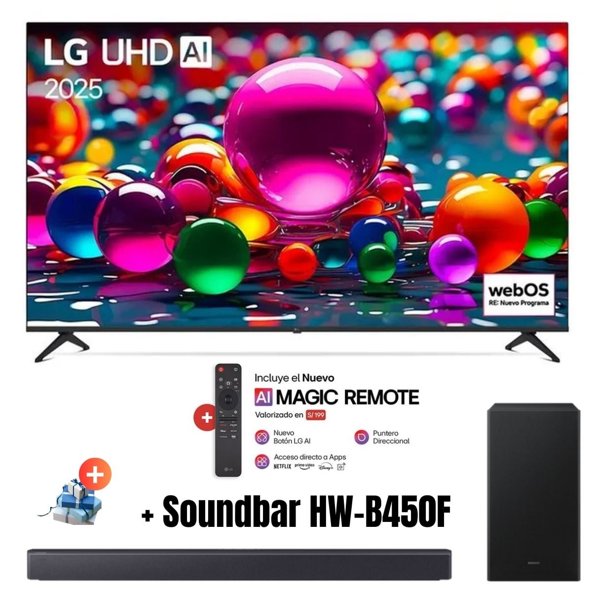 TELEVISOR LG 75'' UHD 4K WEBOS 75UA8050PSA 2025 + MAGIC + SOUNDBAR HW-B450F - 1
