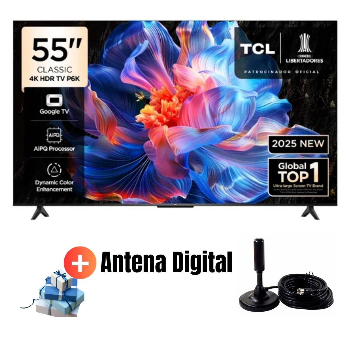 TELEVISOR 55'' TCL UHD 4K 55P6K GOOGLE TV 2025 + ANT DIGITAL - 1