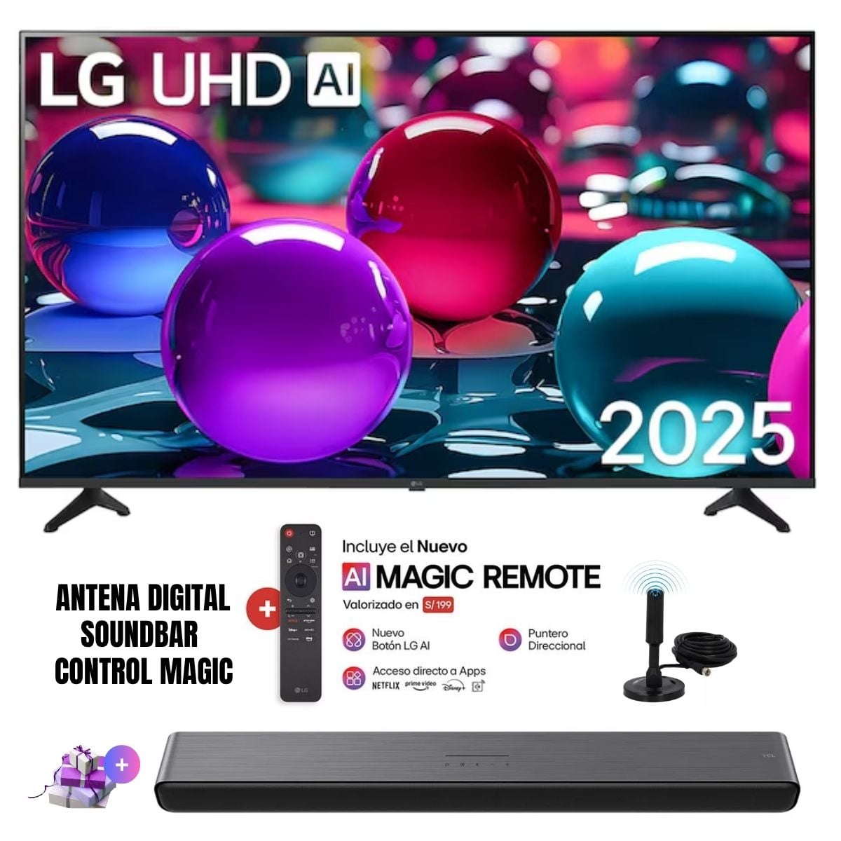 TELEVISOR 65'' LG UHD 4K WEBOS THINQ AI 65UA7300PSB 2025 + ANT + MAGIC REMOTE + SOUNDBAR - 1