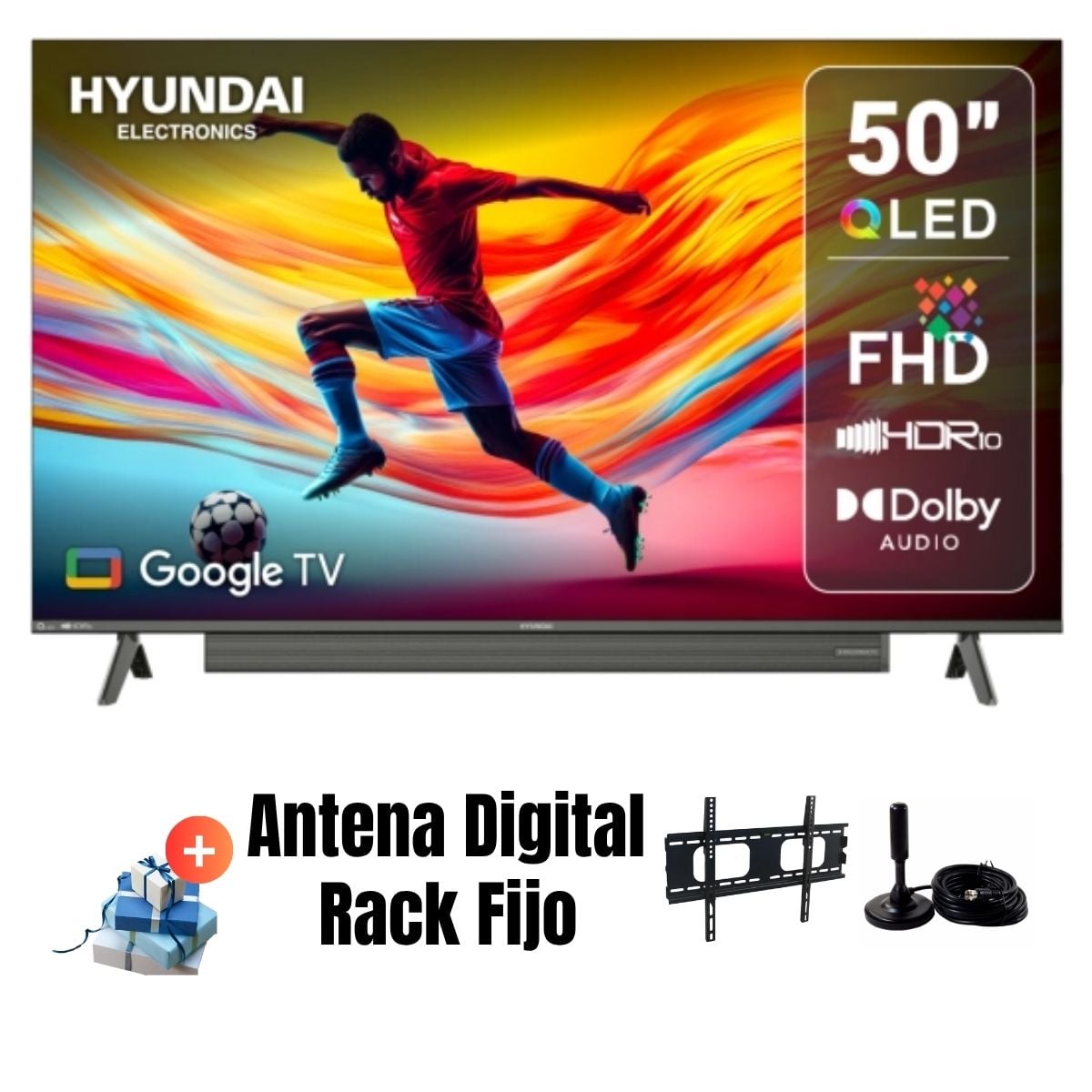 TELEVISOR SMART TV HYUNDAI 50'' QLED FHD HYLED5029QFG 2025 + ANT + RACK FIJO - 1