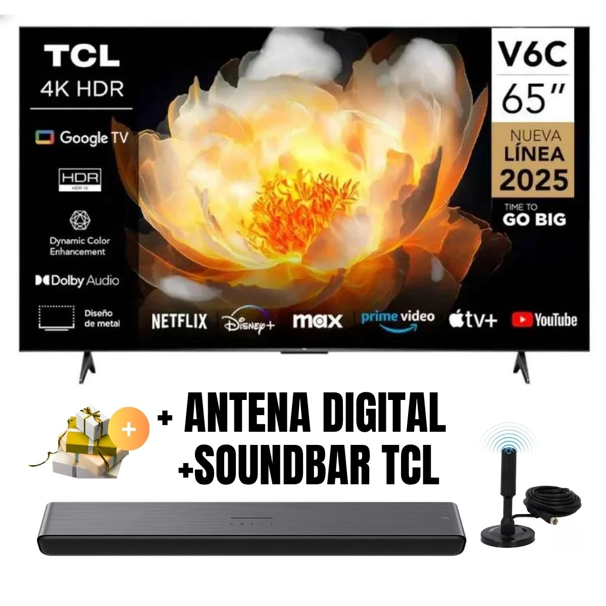 TELEVISOR 65'' UHD 4K TCL GOOGLETV 65V6C 2025 + ANT + SOUNDBAR - 1