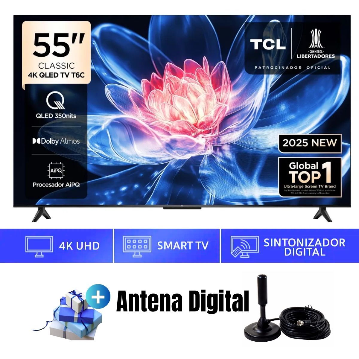 TELEVISOR 55'' TCL QLED UHD 4K 55T6C GOOGLETV 2025 + ANT - 1